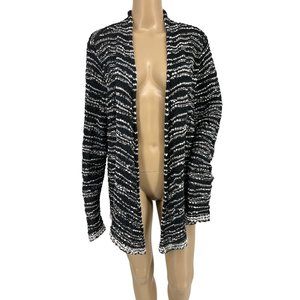 Eileen Fisher Woman open cardigan sweater 3X charcoal gray white stripe chunky
